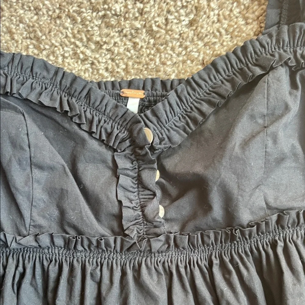 Free People Rendezvous Me  Black Puff Sleeve Mini Babydoll Dress Size Medium